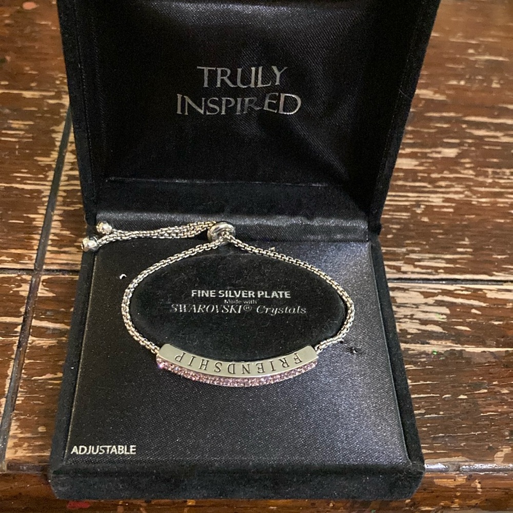 Truly Inspired silver plate Swarovski crystals adjustable bracelet